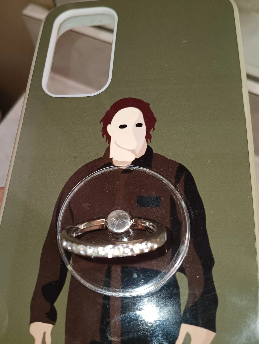HALLOWEEN Myers Silicone Phone Case with Bling Finger Ring/Stand (Samsung A14)